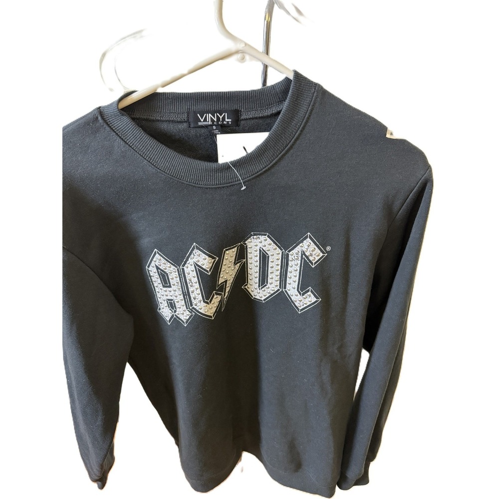 Vinyl Icons ACDC Womens Sweatshirt Small Rhinestones Studded Fringe Tassel Black